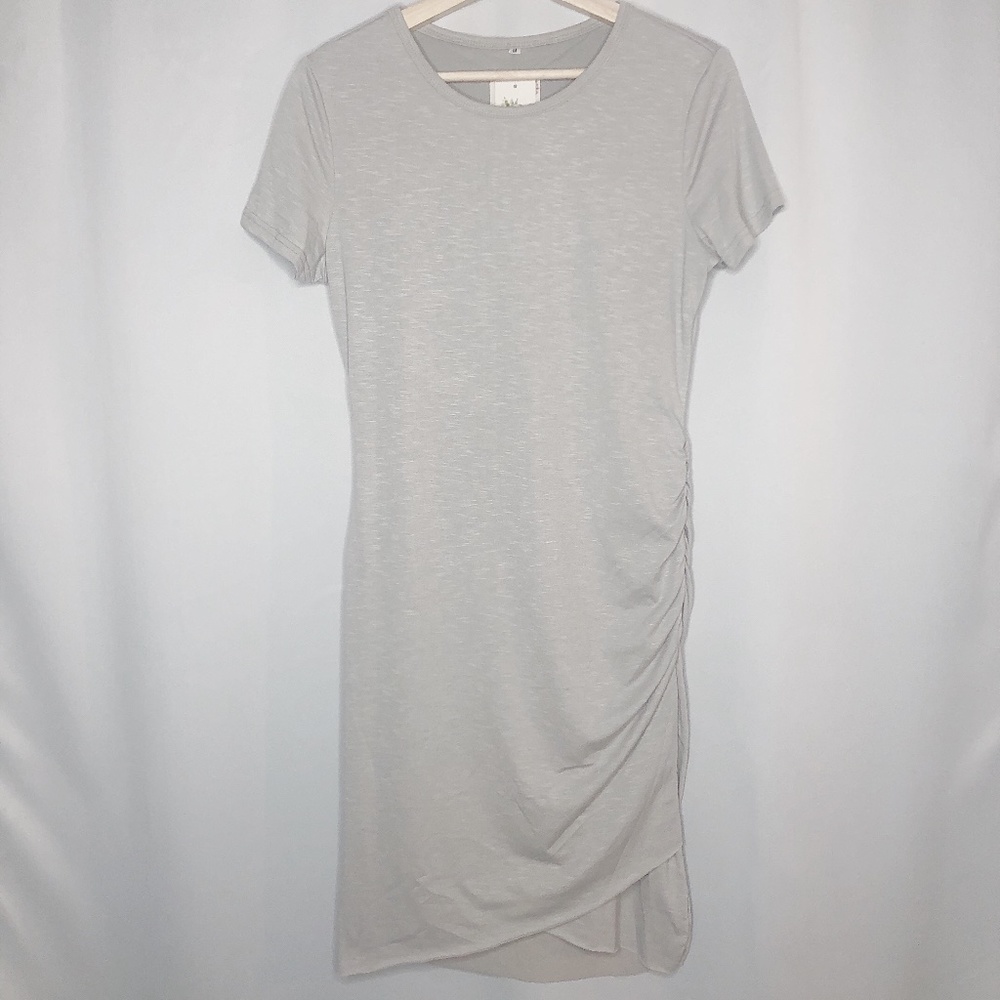 BTFBM Crew Neck Ruched Stretchy Bodycon Dress, M